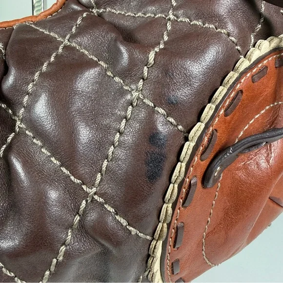 Vintage Y2K Juicy Couture 100% Cow Hide Leather Quilted Diamond Hobo Bag - Picture 2 of 11